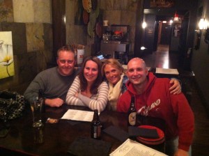 We all sat on one side of the booth like that through the whole meal. No really. 