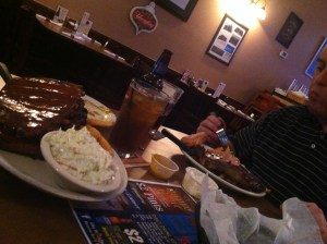 Meat on the boy's side of the table