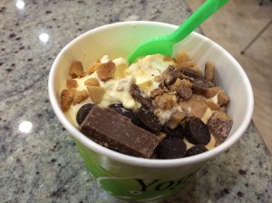 None of the toppings matched the yogurt flavors, but whatevs.